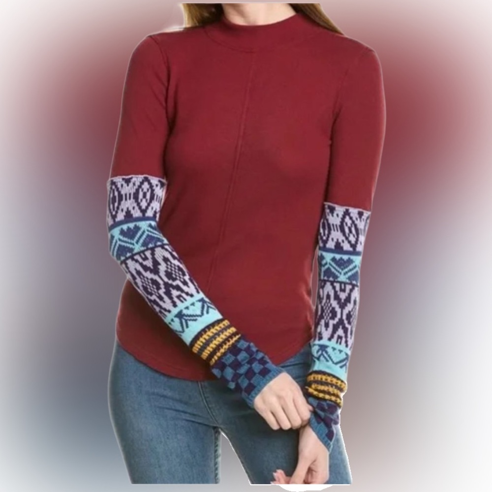 🌺Free People Free Gorgeous Cuff Thermal Knit Top In Wild Garnet Combo🌸🌺